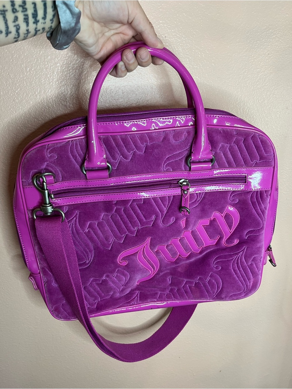 Juicy Couture Y2K Fuchsia Velvet Laptop Tote